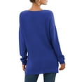 thumbnail image 5 of JWD Women's V-Neck Long Sleeve Side Split Loose Casual Knit Pullover Sweater Blouse Royal Blue-XX-Large, 5 of 5