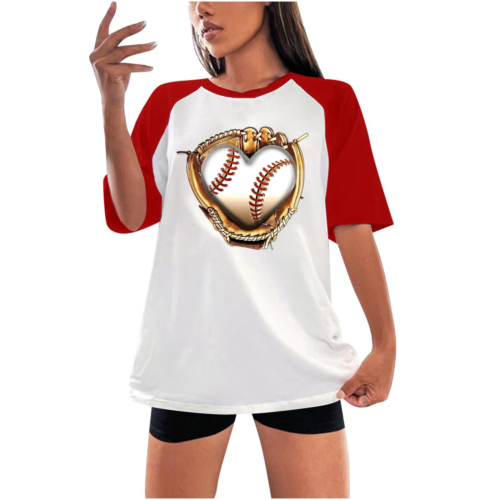 CZHJS Women's Raglan Short Sleeve Oversized Tees Clearance Baseball Lover  Tunic to Wear with Leggings Teen Girls T Shirt Spring Tops Summer Vintage