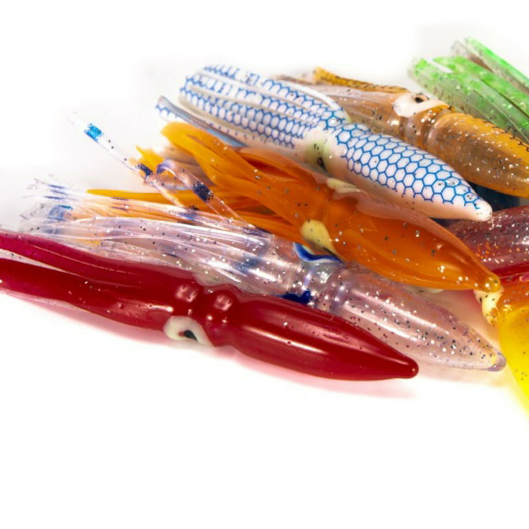 Octopus Squid Fishing Lure Skirts- 10pcs 8cm Saltwater Trolling Fishing Lures Soft Plastic Octopus Bait Squid Skirt, Fake Lure Bionic Soft Bait for