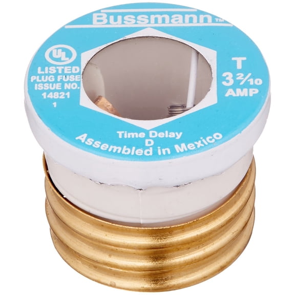BUSSMANN T-3-2/10 - 3-2/10 Amp Type T Time-Delay Dual-Element Edison Base Plug Fuse 125V Ul Listed (Pack of 1)