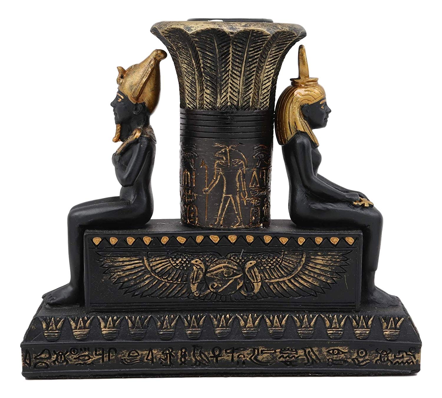 Ebros Ancient Egypt Black and Gold Seated Isis and Osiris Pillar Candle