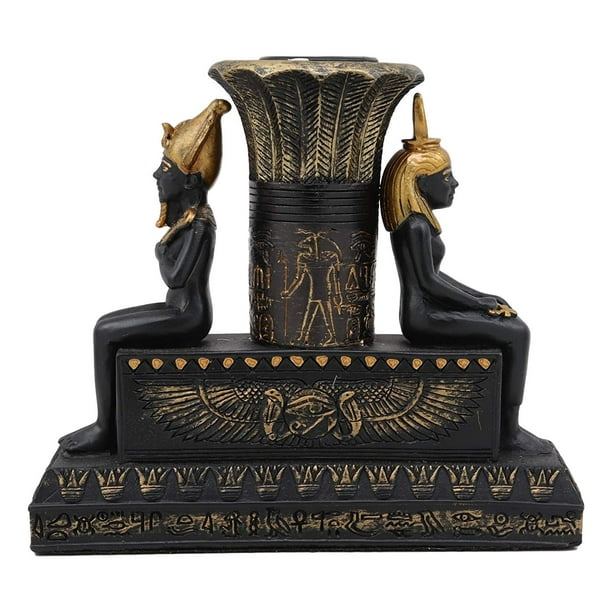 Ebros Ancient Egypt Black and Gold Seated Isis and Osiris Pillar Candle