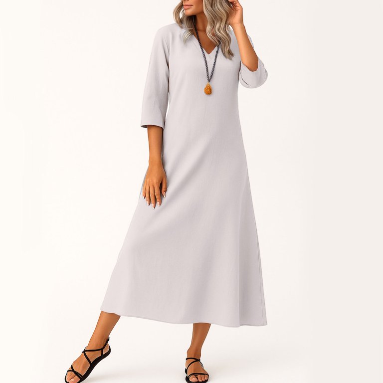 Suining Womens Linen Dress Fall Long Sleeve Loose Fit Shift Dresses Lightweight Basic Vneck Long Flowy Modest Dress Light Pink 2XL, Women's Suining Womens Linen Dress Fall Long Sleeve Loose Fit Shift Dresses Lightweight Basic Vneck Long Flowy Modest Dress Light Pink 2XL, Women's