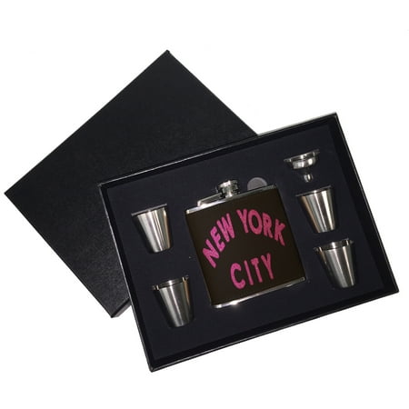 

KuzmarK 6 oz. Leather Flask Set in Black Presentation Box - New York City Pink