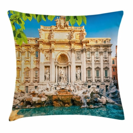 Italy Throw Pillow Cushion Cover, Fountain Di Trevi Famous Travel Destination Tourist Attraction European Landmark, Decorative Square Accent Pillow Case, 18 X 18 Inches, Multicolor, by