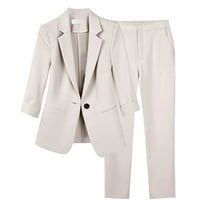 YUGYXL Women's Fashion Pants Suit 2 Piece Outfits Work Business Casual Button Lapel Open Front Blazer and Pants Pockets Sets Beige L