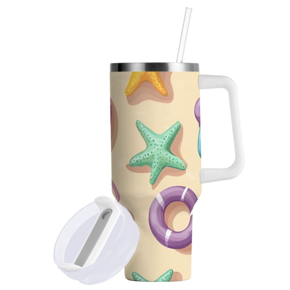 Yayeee 40oz Double-Wall Insulated Stainless Steel Tumbler with Handle Bottle, Beach Toys Pattern