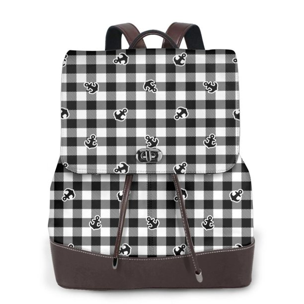 Balery Black Tartan Plaid Mochila de Cuero para Mujeres, Gran Capacidad, Bolsa de Viaje Multifuncional, Mochila de Cuero y Bolsa de Hombro para Mujeres
