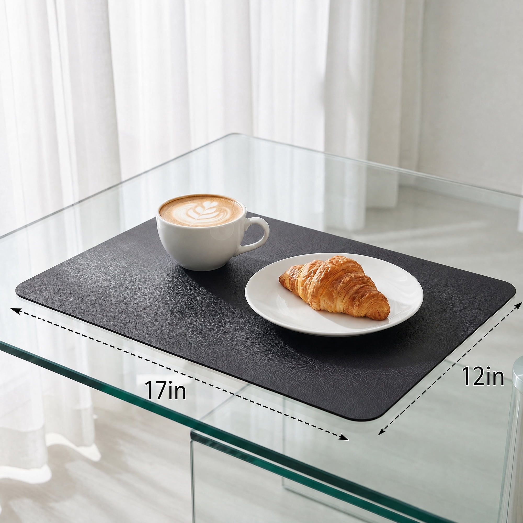 Unique Bargains 6 Pack Faux Leather Placemats for Kitchen Dining Table Decor Black 17"x12"
