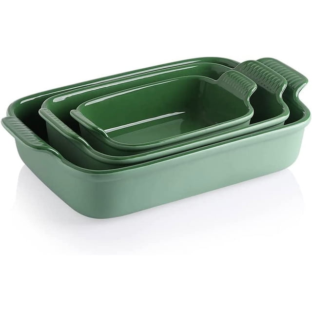 GFDYREE Porcelain Bakeware Set for Cooking, 9.8 x 13 inch Ceramic Rectangular baking dish Lasagna Pans for Casserole Dish, Cake Dinner, Kitchen, Banquet and Daily Use (Green)