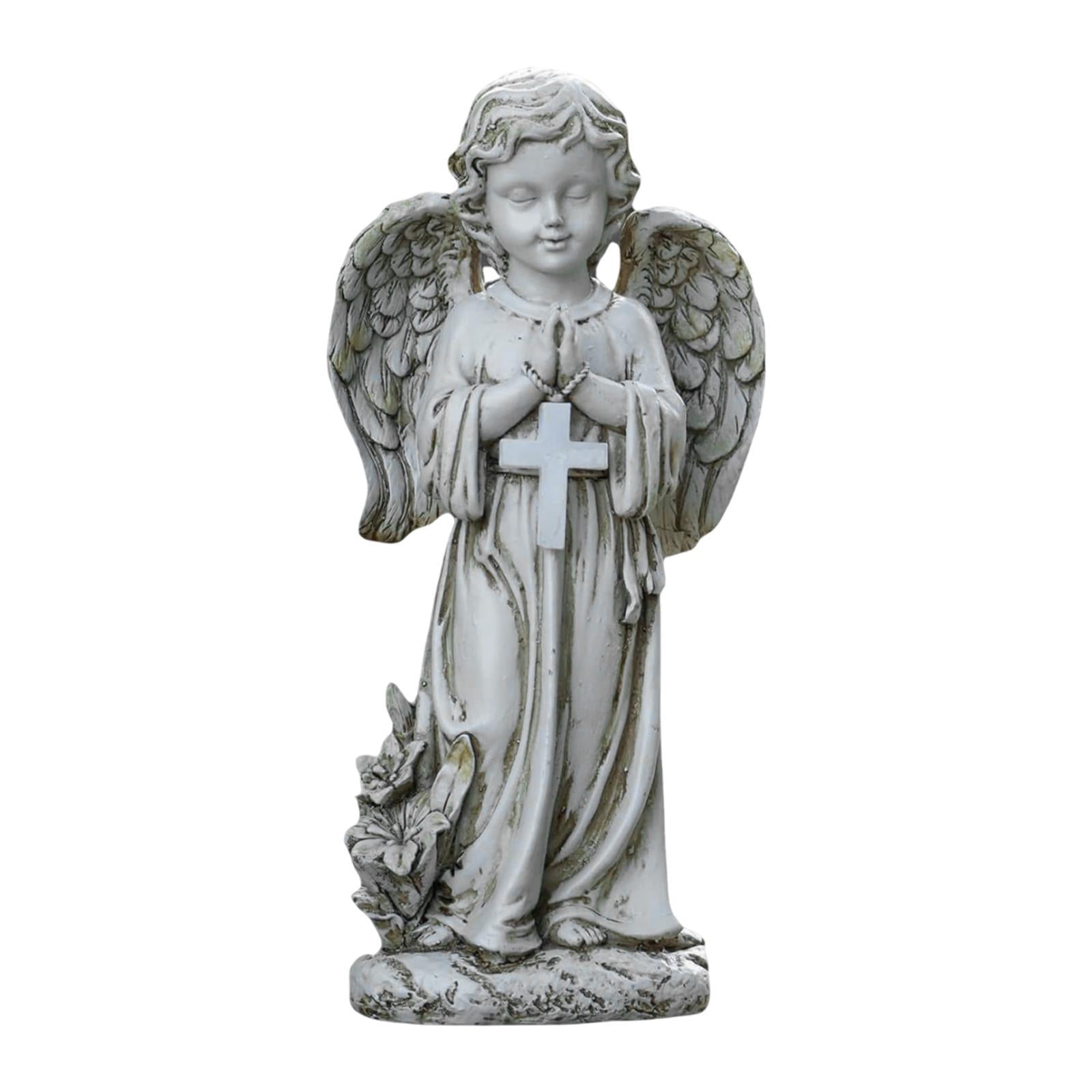 Fancyes Memorial Angel Garden Sculpture with Light Cemetery Decoration Decorative Display Sympathy Gift Multifunctional 11.8inch Tall