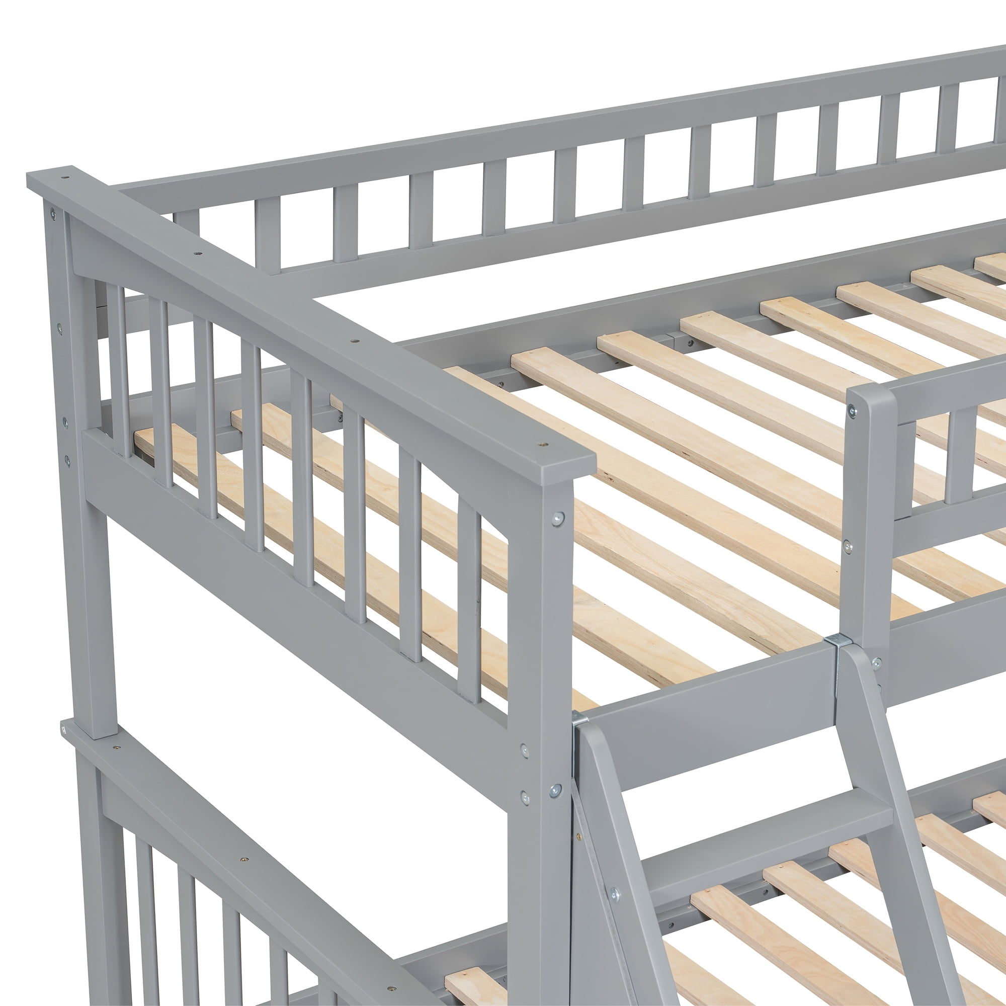 Euroco Wood Twin over Full Bunk Bed with Drawers, Convertible Two Beds in One, Gray