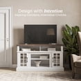 thumbnail image 3 of BELLEZE 58 Inch TV Stand, Rustic Wood Entertainment Center for TVs up to 65",  Contemporary Media Console Table with Two Open Shelves and Glass Door Cabinets - Astorga (White), 3 of 6