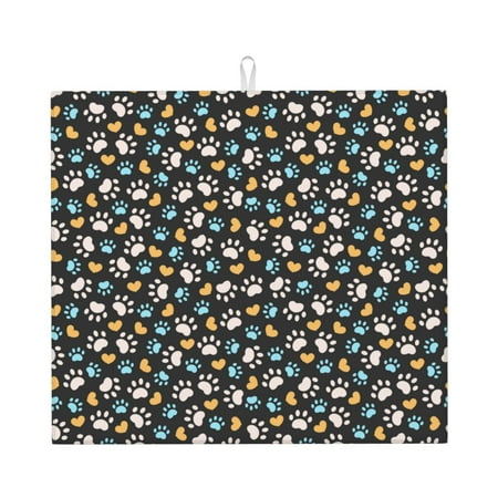 

Xecao Paw Animal Print Dish Drying Mat for Kitchen Counter Absorbent Coffee Bar Mat Dish Drainer Rack Mats Dining Room Decoration