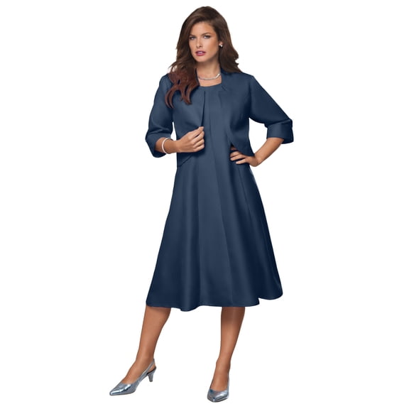 Roaman's Women's Plus Size Petite Plus Size Elbow Sleeve Fit-And-Flare Dress With Bolero Jacket – 2-Piece Suit