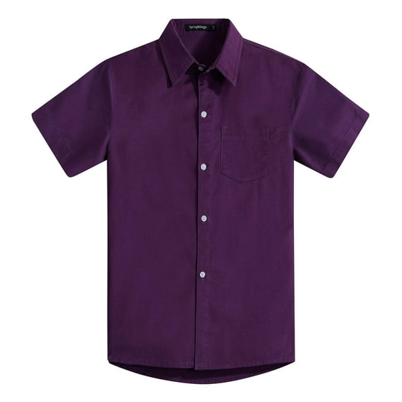 Spring&Gege Boys' Short Sleeve Dress Shirts Formal Uniform Woven Solid, Purple, 11-12 Years