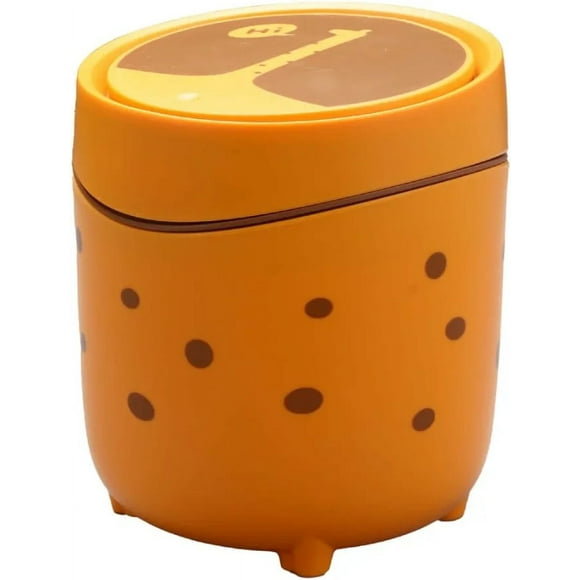 Plastic Small Garbage Cans Waste Paper Basket,Mini Desktop Trash Can Flip-top Storage Bin, Melon Shell Trash Can (Orange,Medium)