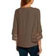 thumbnail image 4 of luvamia Casual Shirts for Women 3/4 Bell Sleeve Mesh Panel V Neck Tops Size L Partrige, 4 of 9