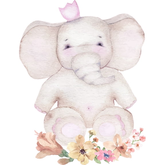 Vinyl Adhesive Elephant Prince Flower Crown Watercolor Paint Decoration Kids Bedroom Nursery Wall Decal - 20" x 25" Removable Home Living Room Multicolored Flowers Art Adhesive Wall Decor Sticker