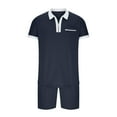 thumbnail image 4 of Babysbule Workout Sets for Men 2 Piece Men's Solid Color Set Shirt Pockets Zip Neck Short Sleeve Top Shorts Casual Sports Two Piece Set, 4 of 6