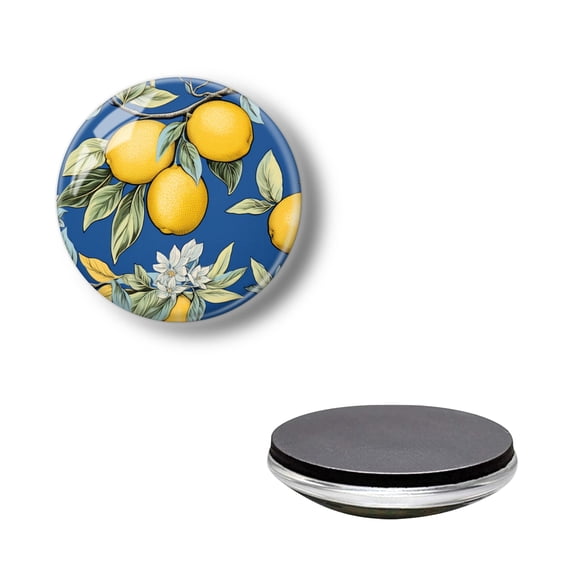 Lemon Strong Magnetic Glass Refrigerator Magnets, Lemons and Blossoms Round Non-Scratch Decorative Magnets for Fridge Kitchen, Office Whiteboard and Lockers Associations (1.18*1.18 Inch)