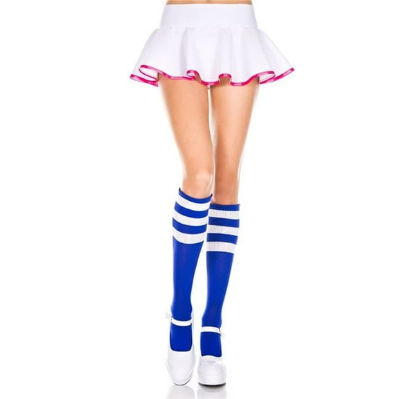 5726-ROYAL BLUE-WHI Acrylic Knee High Socks with Striped Top, Royal Blue & White