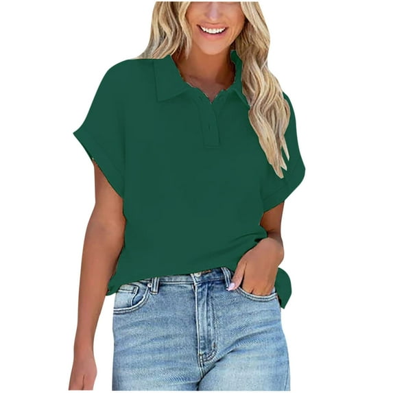 RYRJJ Womens V Neck Polo Shirts Short Sleeve Collared Golf Shirt Summer Loose Casual Solid Color Work Tunic Blouses Tops(Army Green,3XL)