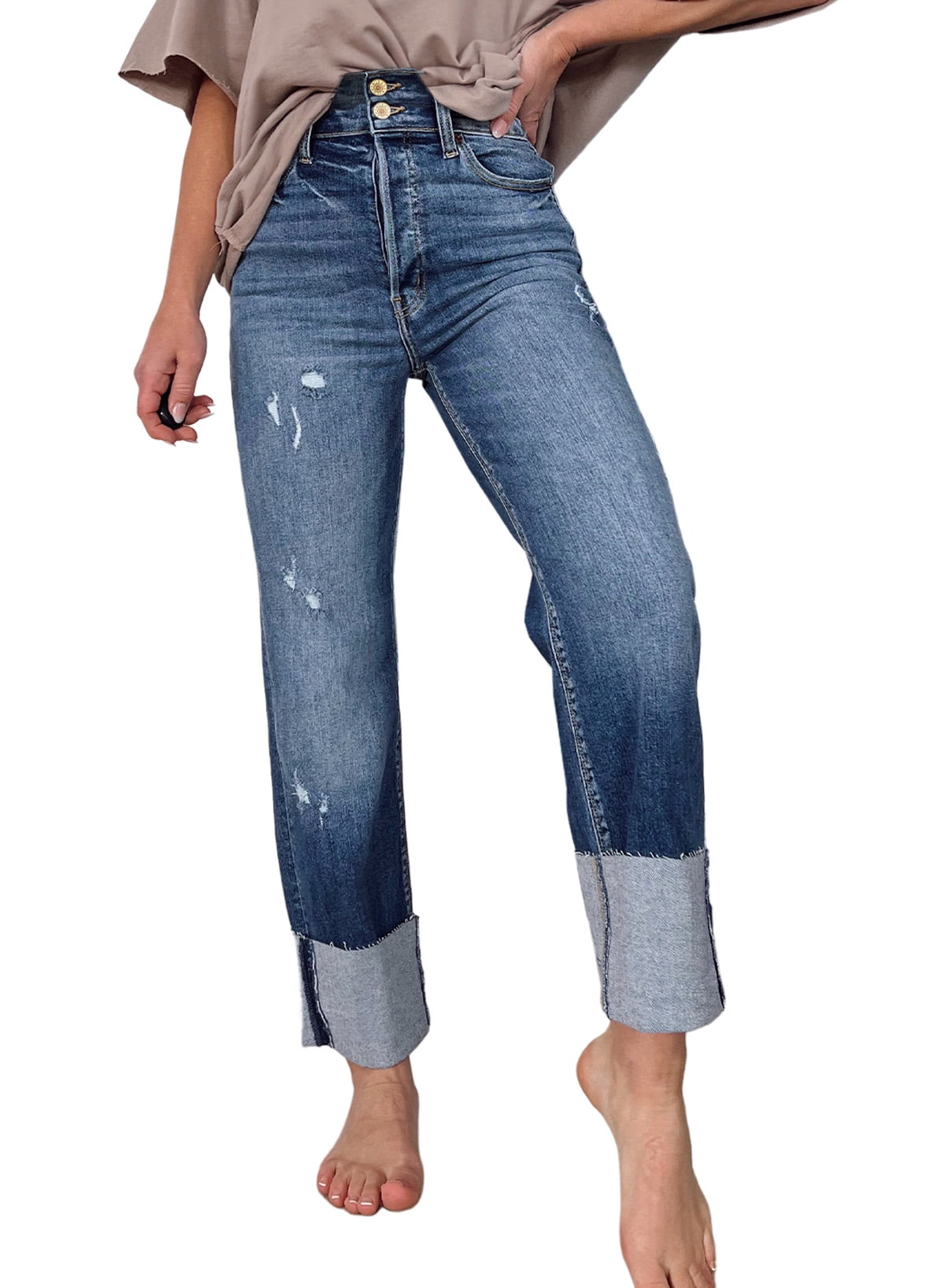 HOTAPEI Boyfriend Jeans for Women Ankle Length High Waisted Distressed