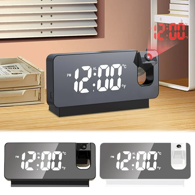 Xihbxyly Reloj de Pared Led de 17,3 Pulgadas, Despertador con Proyección Multifuncional, Pantalla Led Grande, Monitor de Temperatura y Humedad, Cargador Usb, Funcionamiento Silencioso, Ideal para Cas