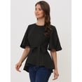 thumbnail image 4 of Blusa Allegra K Media Manga Cuello Redondo Cinturón Peplum Negro L, 4 of 6