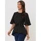 thumbnail image 4 of Blusa de Media Manga Dividida Allegra K con Cinturón con Nudo Peplum Casual Negro S, 4 of 6