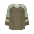 thumbnail image 3 of FAHXNVB Plus Size Tops for Women Fall Lightweight 3/4 Sleeve Shirts Crew Neck Casual Loose Color Block Tunic Blouse,L,Green, 3 of 5