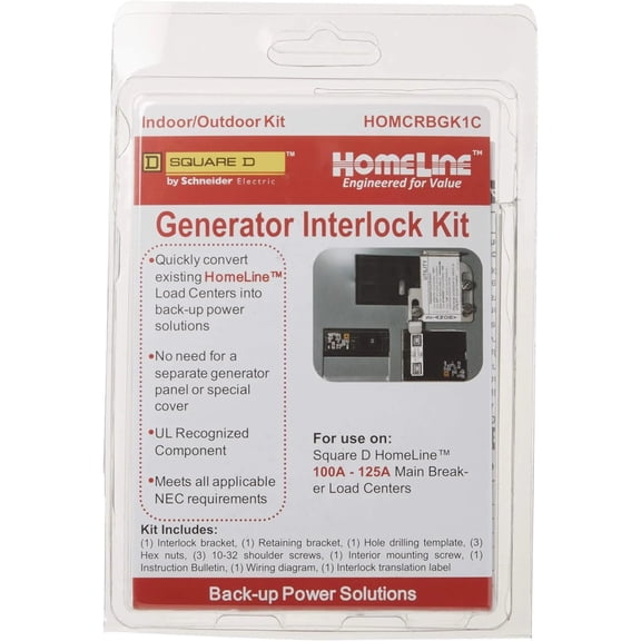 Square D Homeline 100 Amp Indoor or Outdoor Load Center Generator Interlock Kit