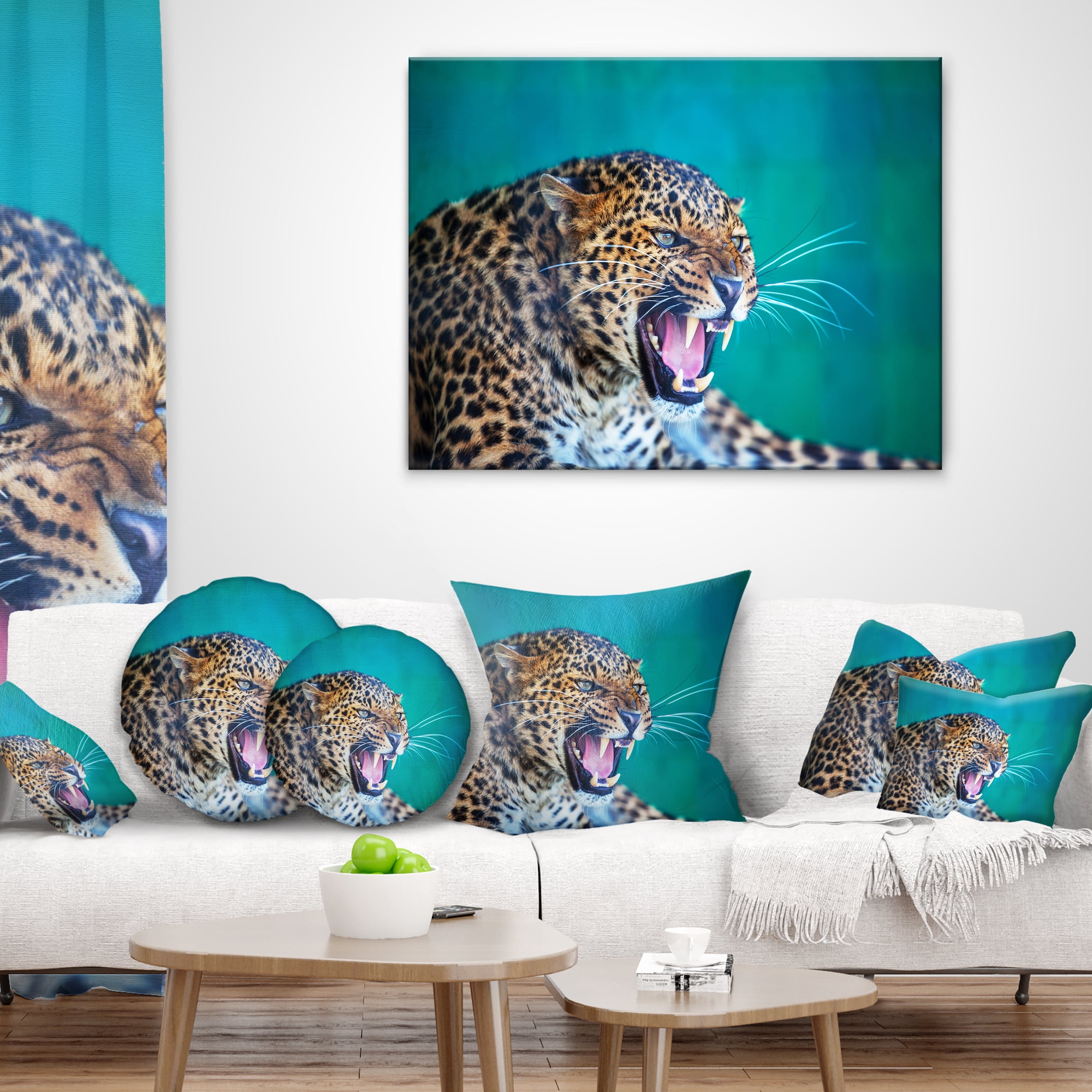 Designart Wild Leopard Close Up View - Abstract Throw Pillow - 16x16