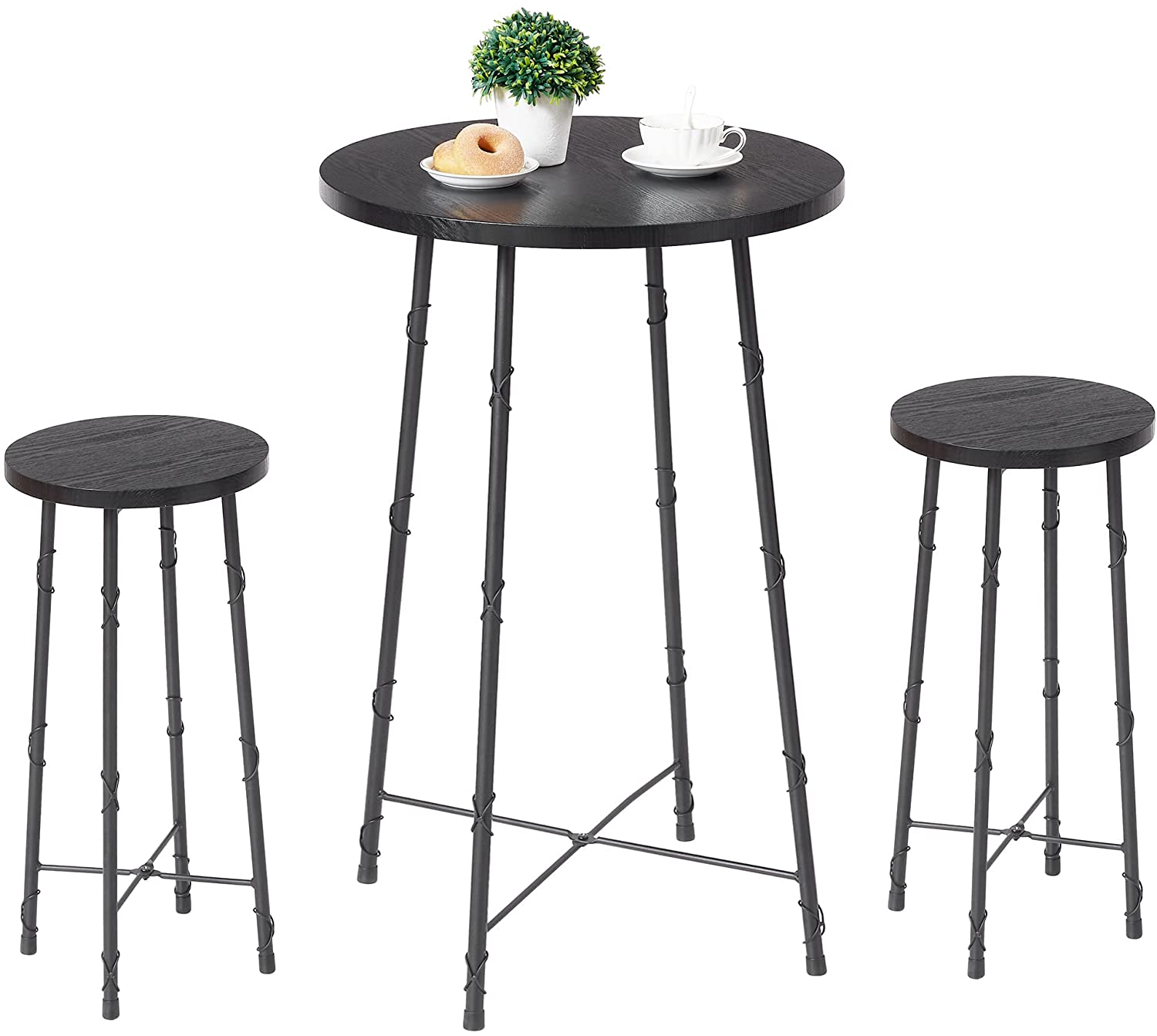 DTLYH 3 Piece Round Pub Dining Set High Top Bar Table and Stools for 2