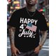 thumbnail image 1 of Camiseta patriótica del 4 de julio para hombre: ligera, informal, de cuello redondo para verano, negra con estrellas y rayas blancas, perfecta para celebrar el Día de la Independencia., 1 of 6