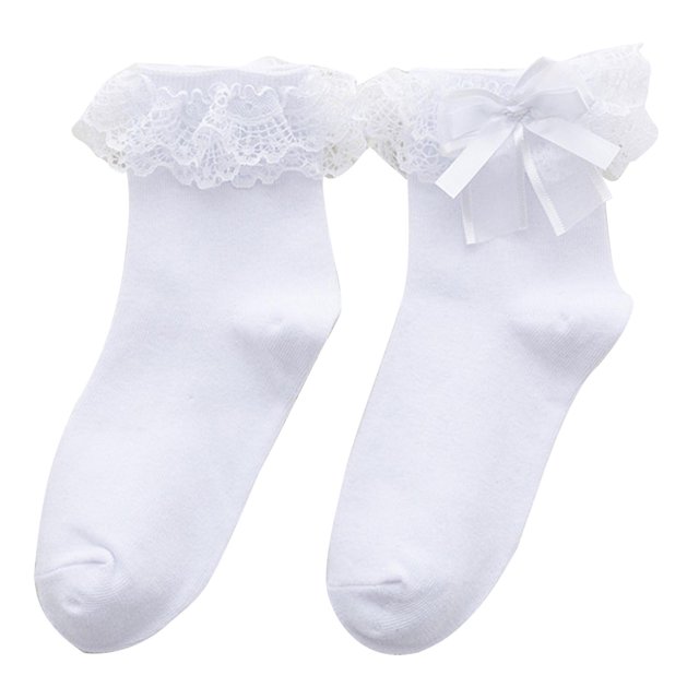 1 par de calcetines de Color sólido de Lolita dulce para mujeres y niñas, medias japonesas Jk para estudiantes con lazo y adorno de encaje