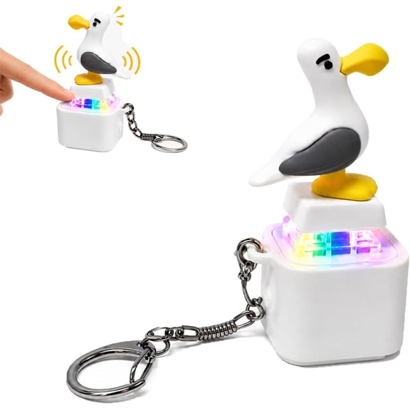 Seagull Mine Button Keychain, Real Sound, LED Light, Funny, Adults Keyboard Clicker for Fun& Stress Relief Fidget Toys Stress Relief Noise Maker Animal Keycaps Funny Gifts
