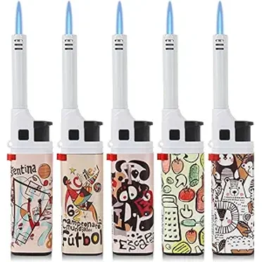 Candle Lighters Multipurpose Extended Long Gas Lighter Windproof with Bottle Opener Wand Refillable for Kitchen Fireplace Pilot Light DIY BBQ Grill Stove 5 Pack (Butane Included)
