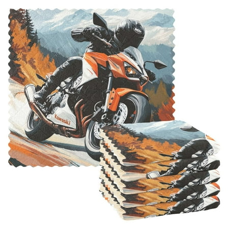 

6 Pieces of Kitchen Towels 11x11Inch Kitchen Dish Cloths Kitchen Dish Towels Reuseable Cleaning Cloths Orange Motorcycle Pattern