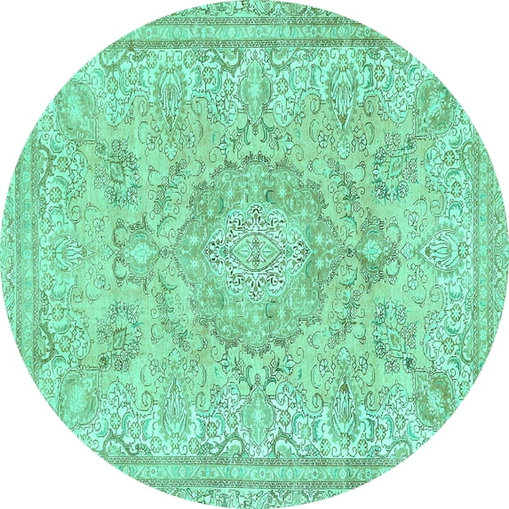 Ahgly Company Machine Washable Indoor Round Abstract Turquoise Blue Modern Area Rugs, 3' Round