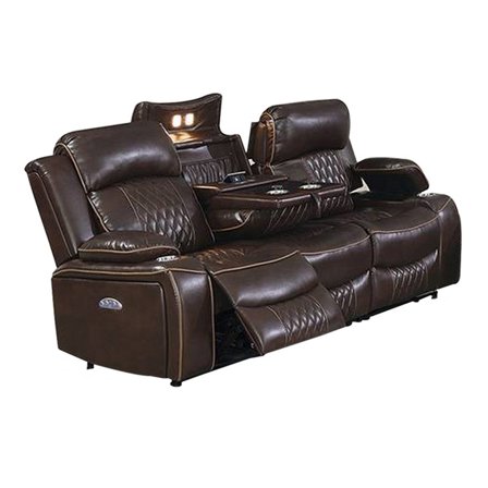 Seda 80 Inch Power Reclining Sofa USB Port Dark Brown Vegan Faux Leather