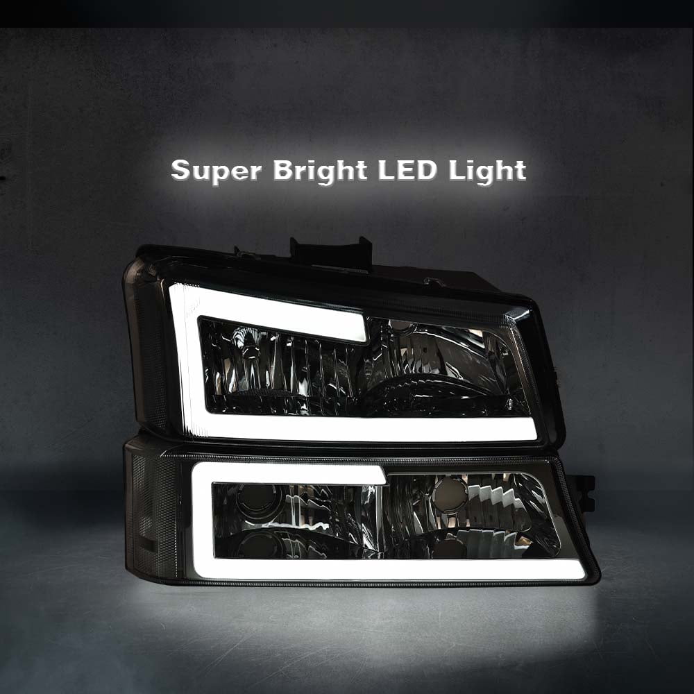 CROSSDESIGN Clear LED DRL Headlights Projector Headlamps Fit for 2003-2007 Chevy Silverado/Avalanche