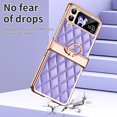 thumbnail image 7 of MonsDirect for 6.7 inch Samsung Galaxy Z Flip 4 5G 2022 Case, Hinge Protection Plating Frame Hard PC Shell Diamond PU Leather Cover Shockproof with Finger Ring Stand Holder for Galaxy Z Flip 4, Purple, 7 of 7