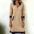 thumbnail image 6 of hoksml Women's Color Block Sweatshirt Dress with Pockets - Half Zip Long Sleeve Loose Mini Tunic Shift Dress for Casual Wear, 6 of 8