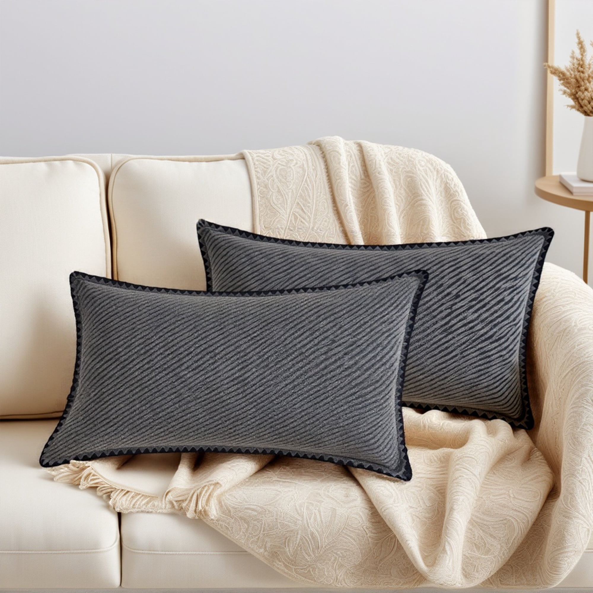 Unique Bargains 4 Pcs Soft Chenille Pillowcase White 12" x 20"/18" x 18"