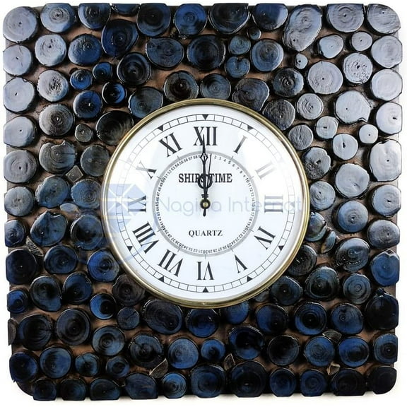 Wooden MDF Wall Clock (Logged - Dark Blue) - White Roman Dial