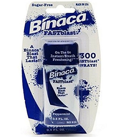 6 Pack - Binaca Fast Blast Breath Spray PepperMint 0.50
