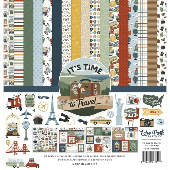 Echo Park Collection Kit 12"X12"-It's Time To Travel