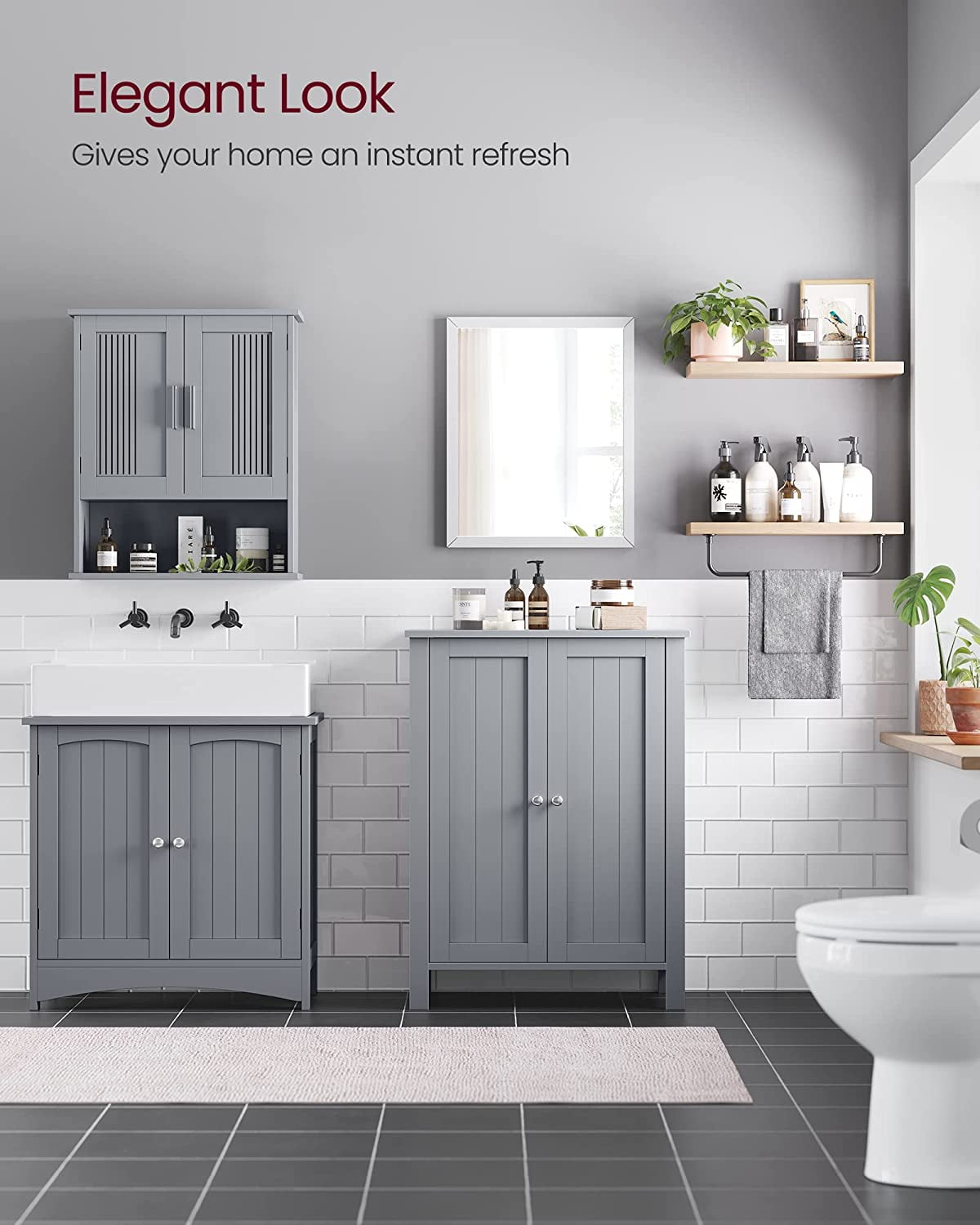 Floor Storage Cabinet, Storage Unit with 2 Adjustable Shelves,  Cabinet Freestanding, Dove Gray